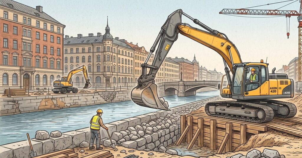Vuokrattu kaivinkone.